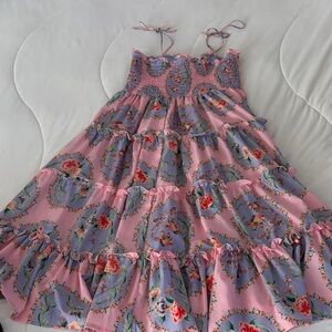 Agua Bendita Pink and Blue Floral Kids Dress